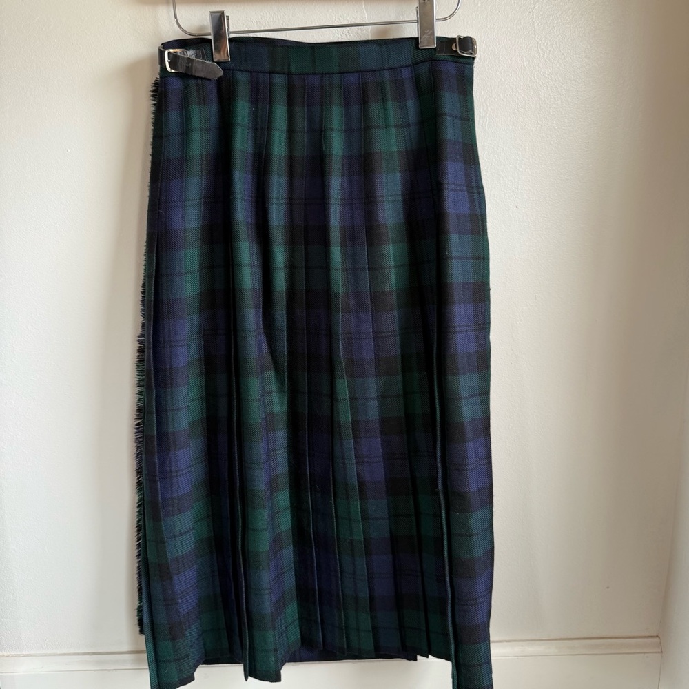 Vintage Moffat Woollens Scotland Pure New Wool Plaid Pleated Wrap Kilt Skirt